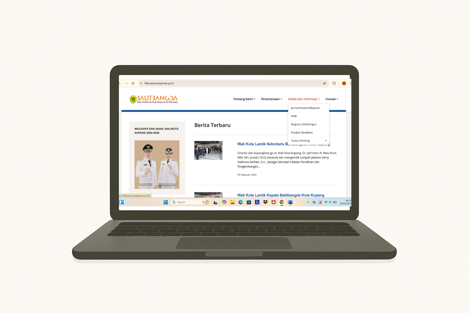 Website Badan Penelitian dan Pengembangan Daerah Kota Kupang